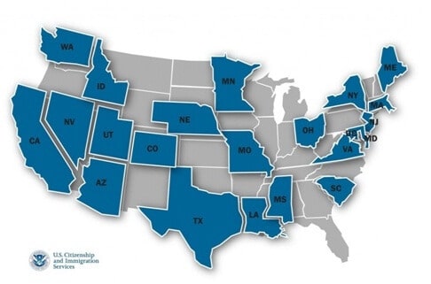 USCIS demonstrating the 22 states